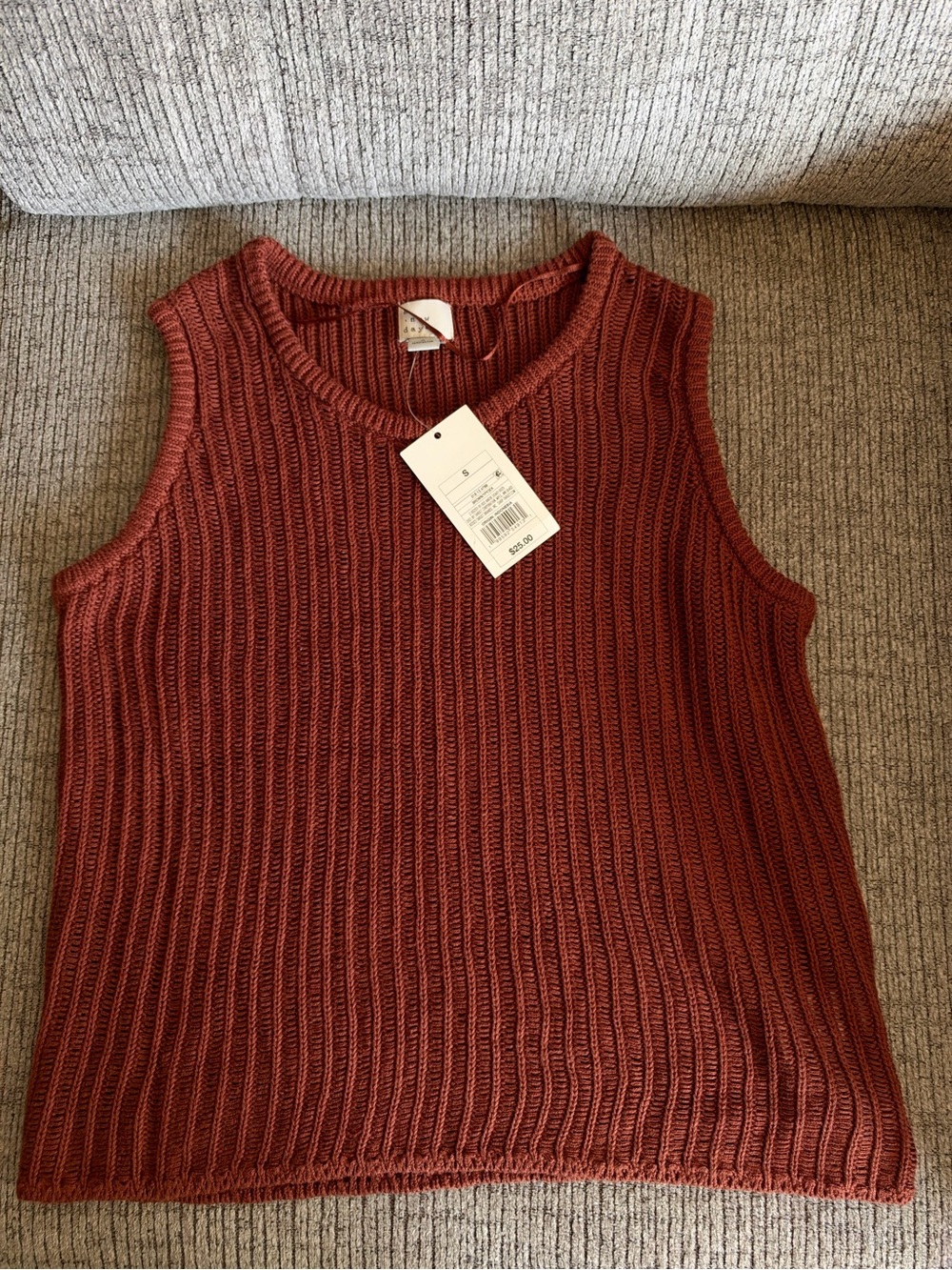 a new day Ribbed V-Neck Sweater Tank - Rust